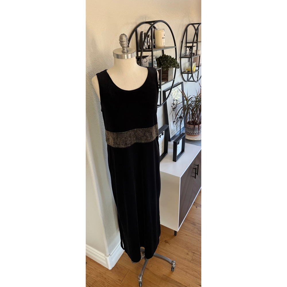 Coldwater Creek Size 12 Black Velvet Paisley‎ Maxi Dress Jacket 2-Pc Set Holiday - Picture 2 of 16